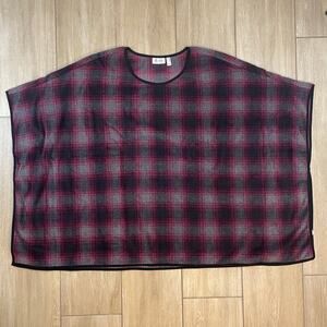 Denim & Co Plaid Fleece Poncho Top 2X/3X Red Black Pullover Plaid Cape QVC NWT